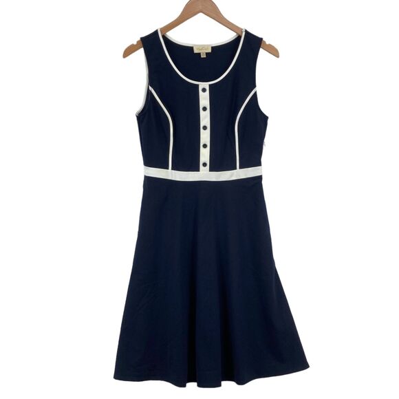 Modcloth Dresses & Skirts - ModCloth Fit & Flare Dress Womens Medium Blue White Knit Rayon Blend Side Zip